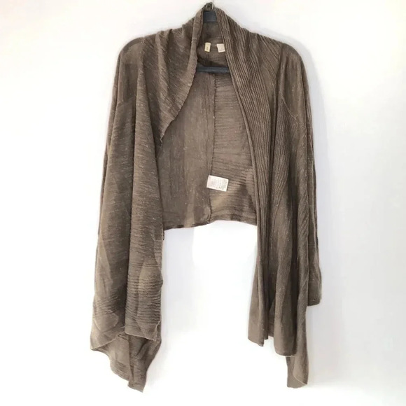 Anthropologie Moth Taupe Brown Lightweight Open Front Waterfall Cardigan Size M - Picture 2 of 11